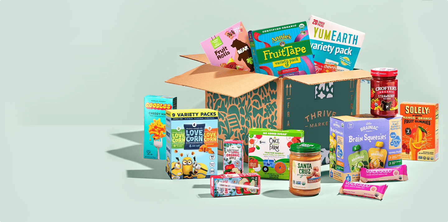 Kid-friendly snack pack assortment in a Thrive Market box