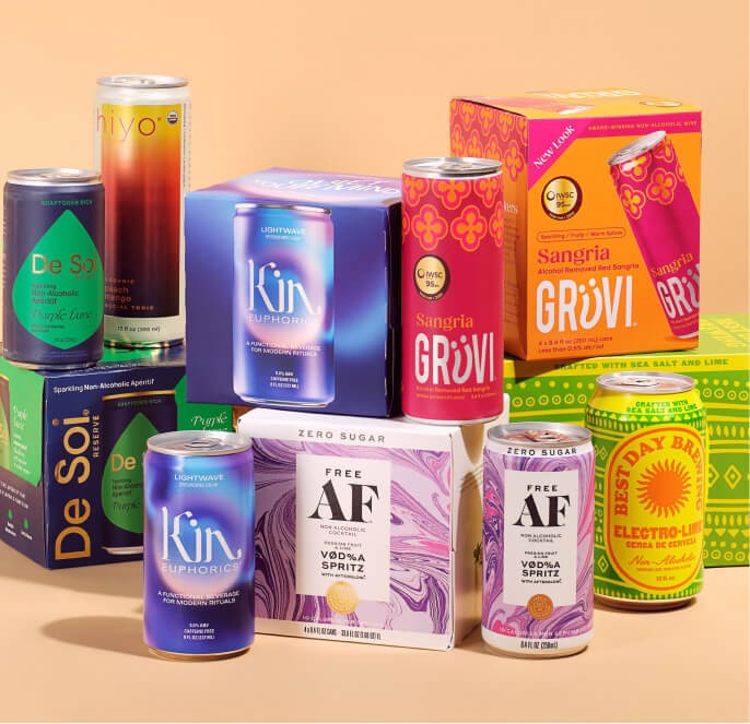cans and boxes of non-alcoholic drinks