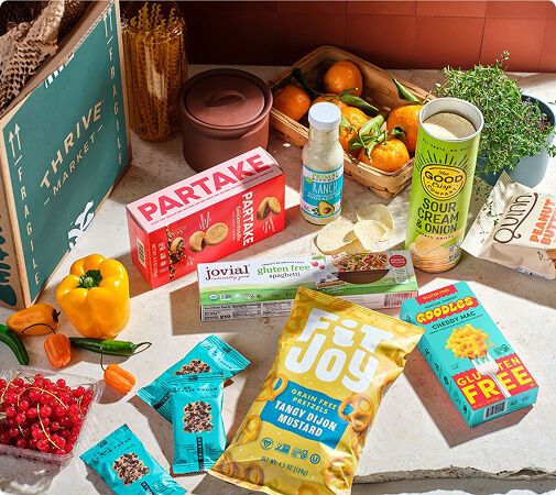 An assortment of Thrive Market groceries and pantry staples