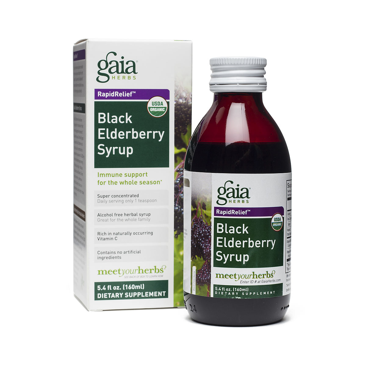 Gaia Herbs, Rapid Relief, Black Elderberry Syrup Thrive Market