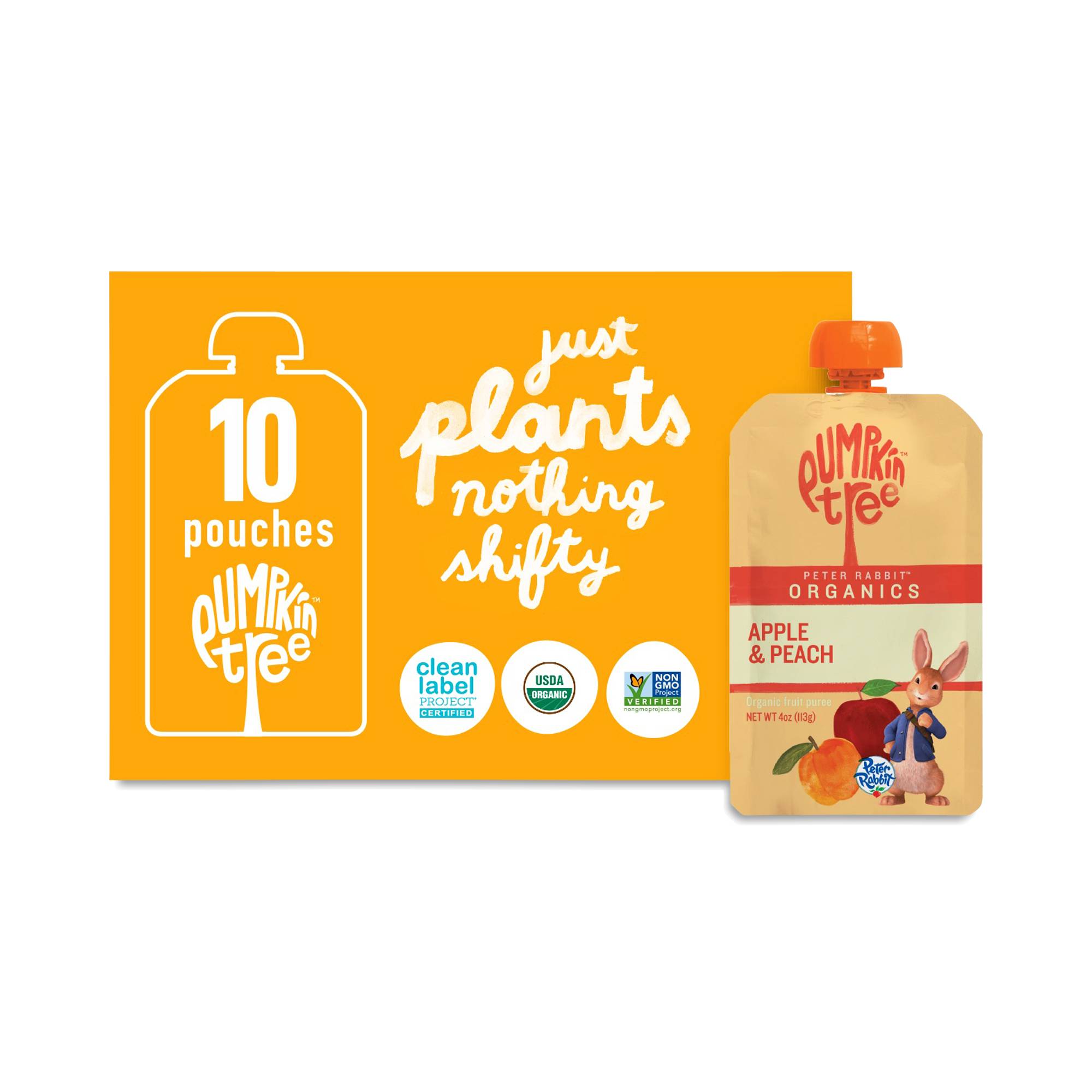 Organic Fruit Puree Pouches, Apple & Peach