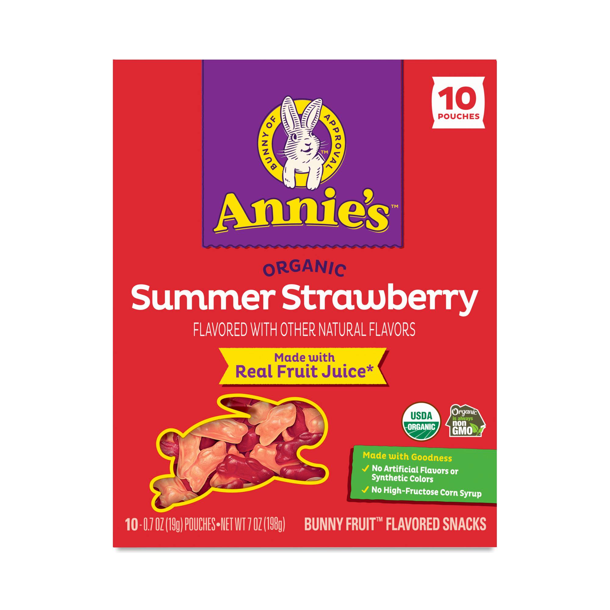 Organic Bunny Fruit Flavored Snacks, Summer Strawberry