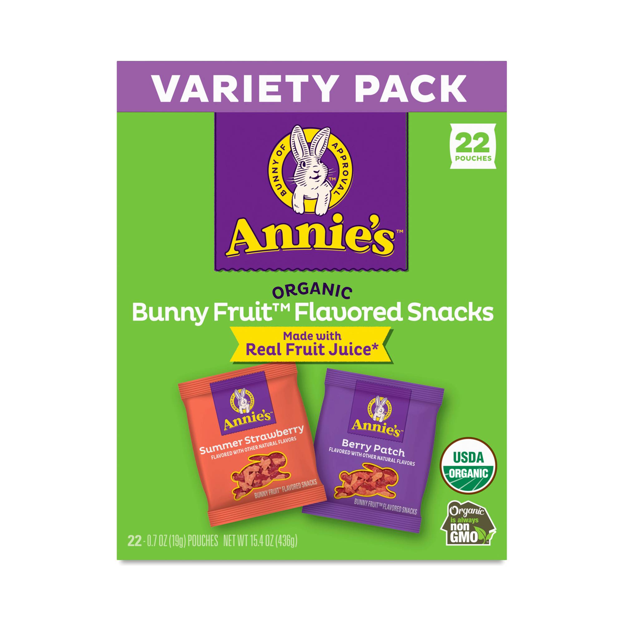 Organic Bunny Fruit Flavored Snacks, Variety Snack Pack