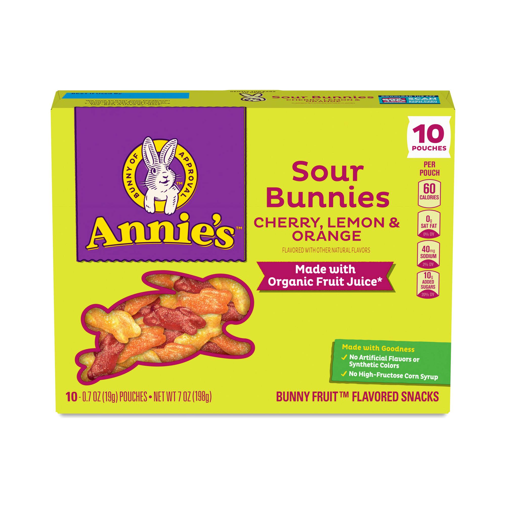 Sour Bunnies Snack, Cherry, Lemon & Orange