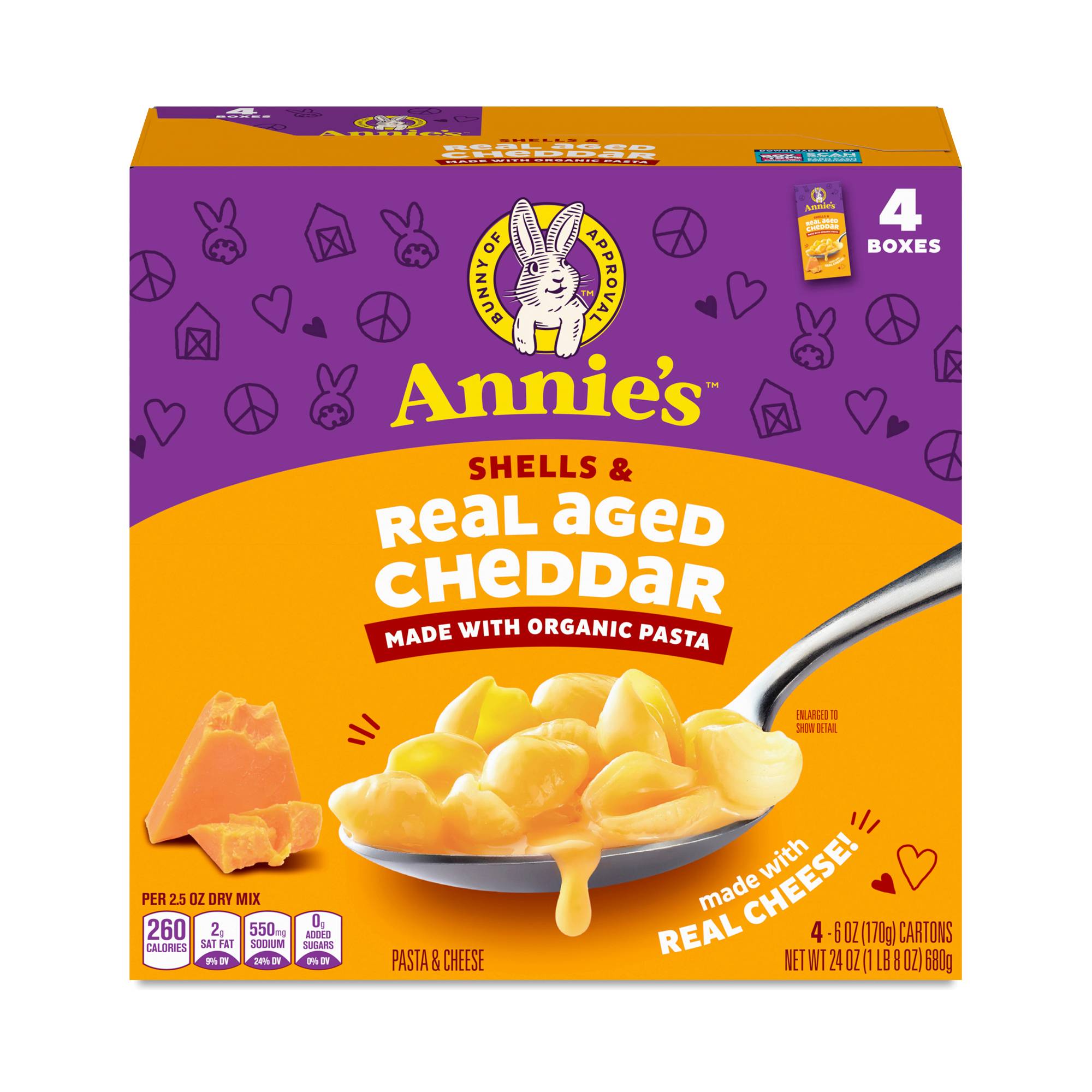 Mac & Cheese Shells Multipack, Real Aged Cheddar