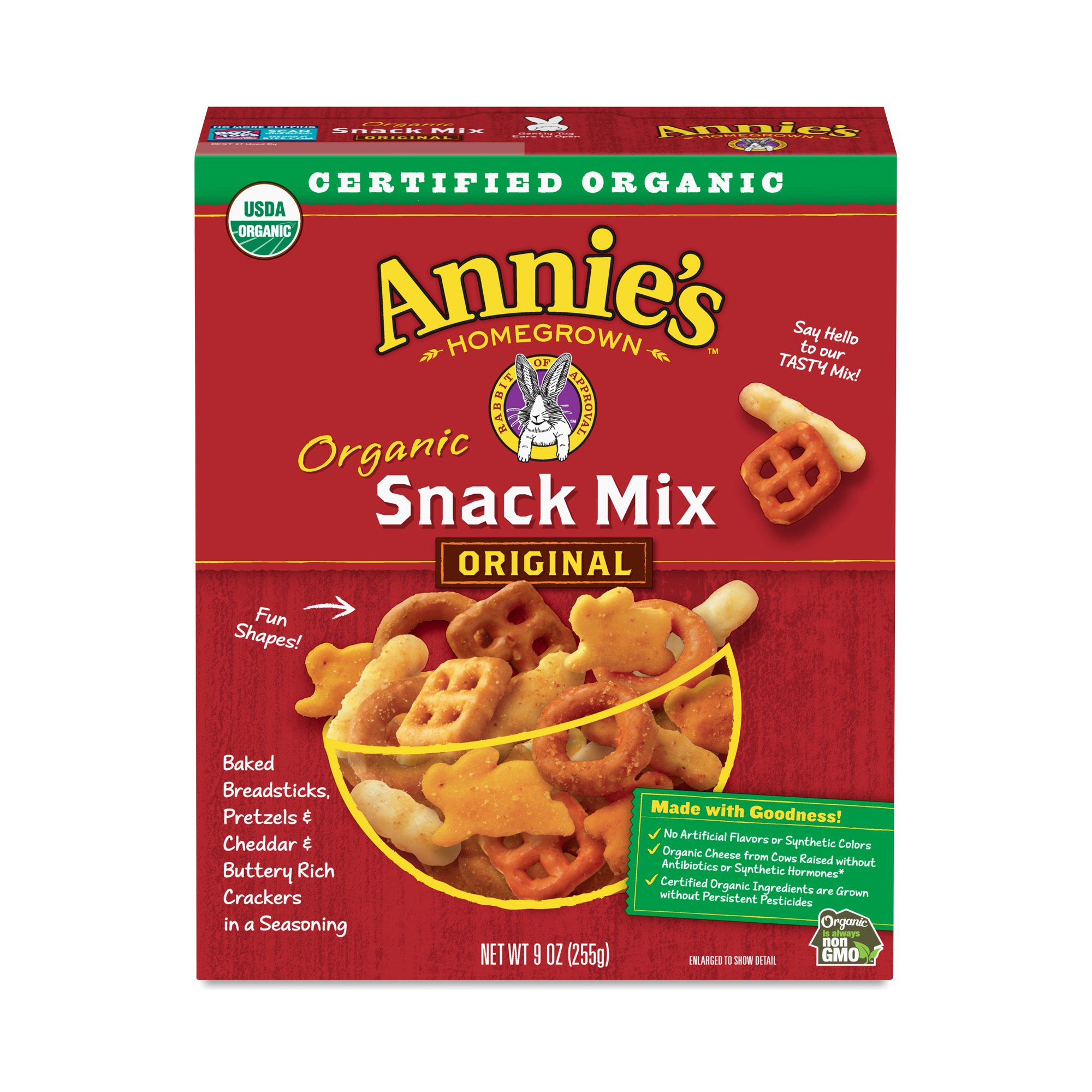 Annie's Homegrown Cheddar Organic Snack Mix, Bunnies Cheddar, 9-Ounce Boxes (Pack of 12)