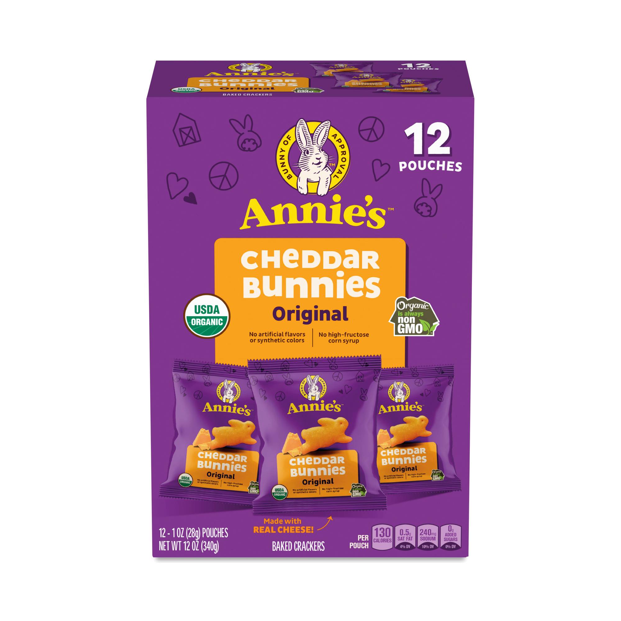 Organic Cheddar Bunnies Baked Snack Crackers, Snack Pack