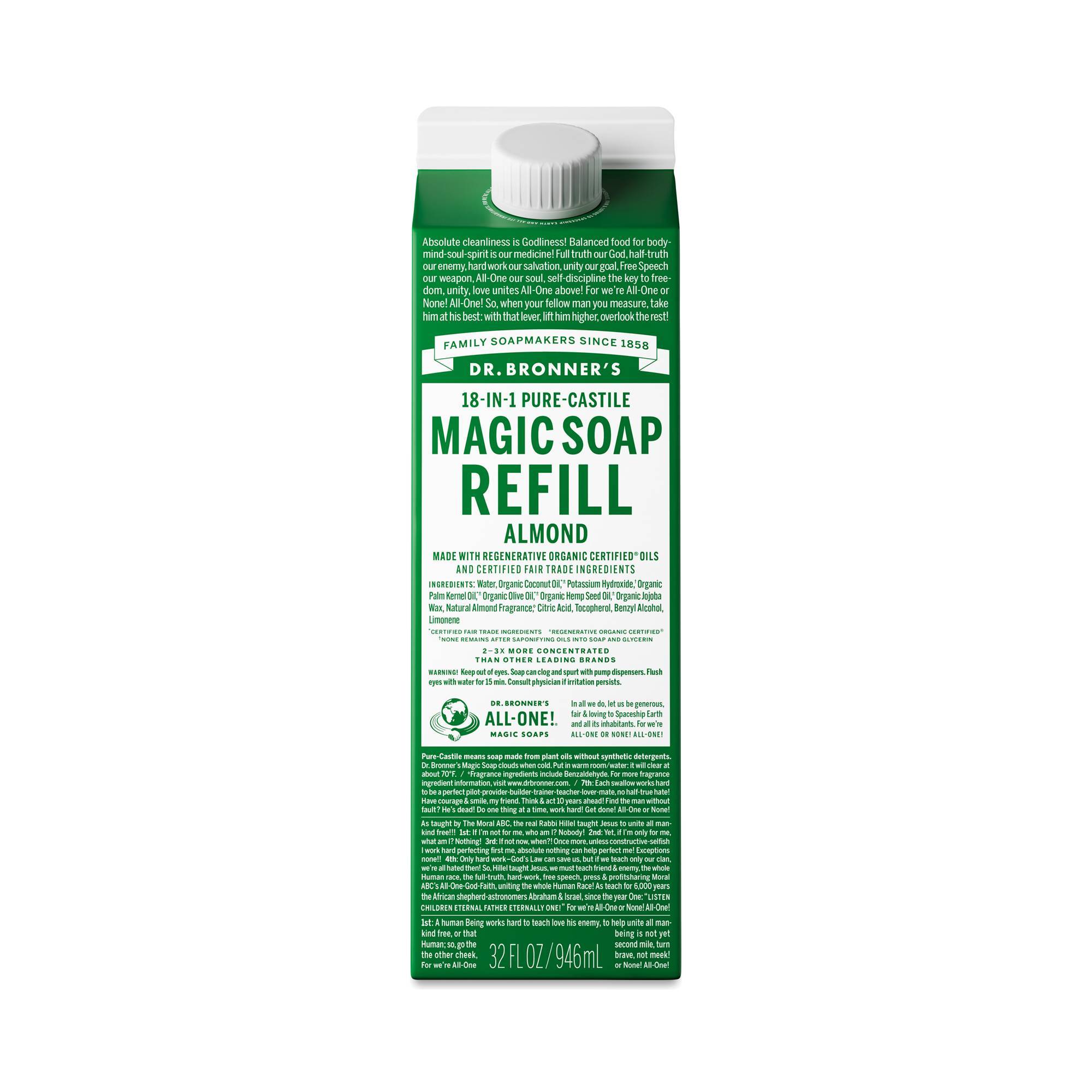 Pure-Castile Magic Soap Refill Carton, Almond