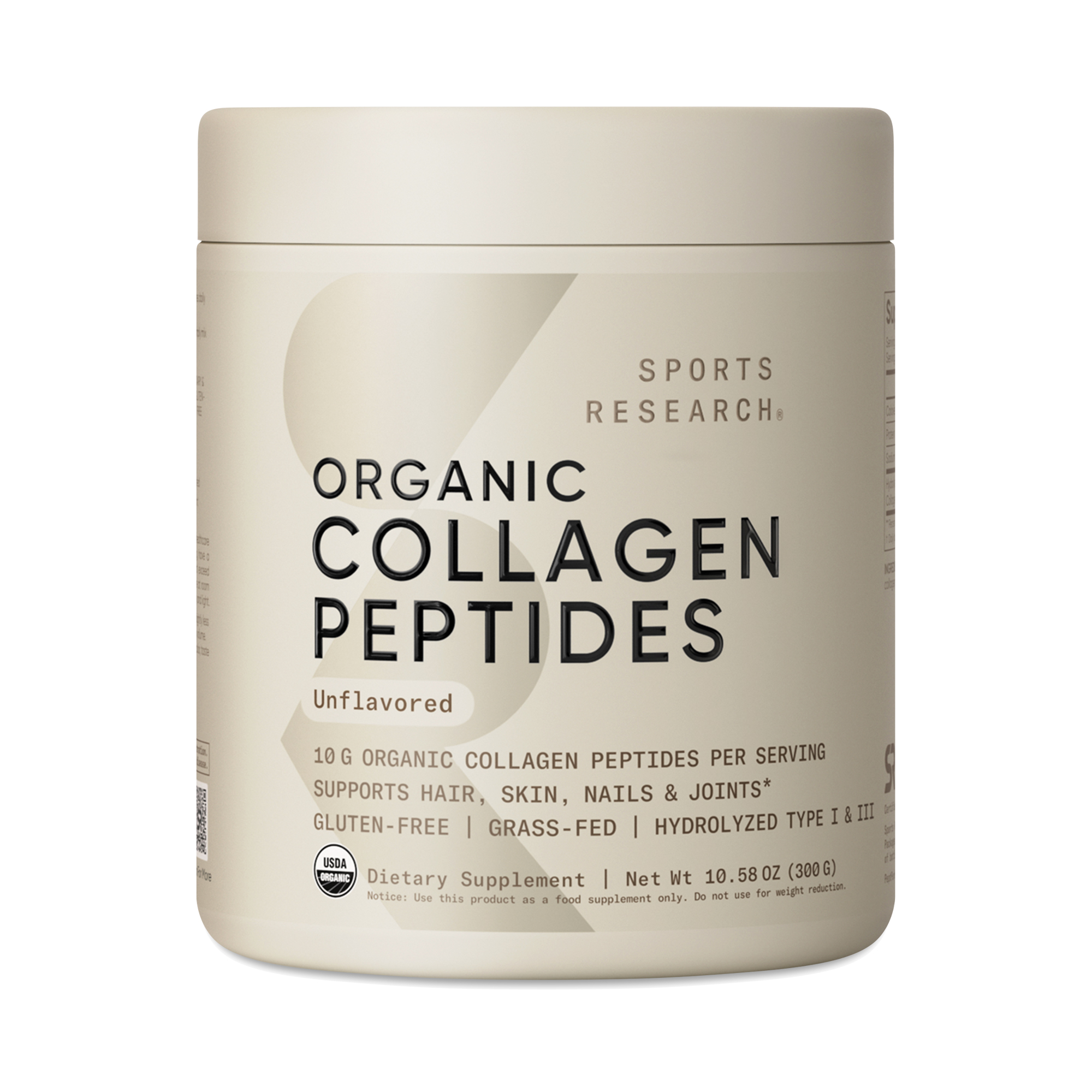 Sports Research Organic Collagen Peptides, Unflavored 10.58 oz jar