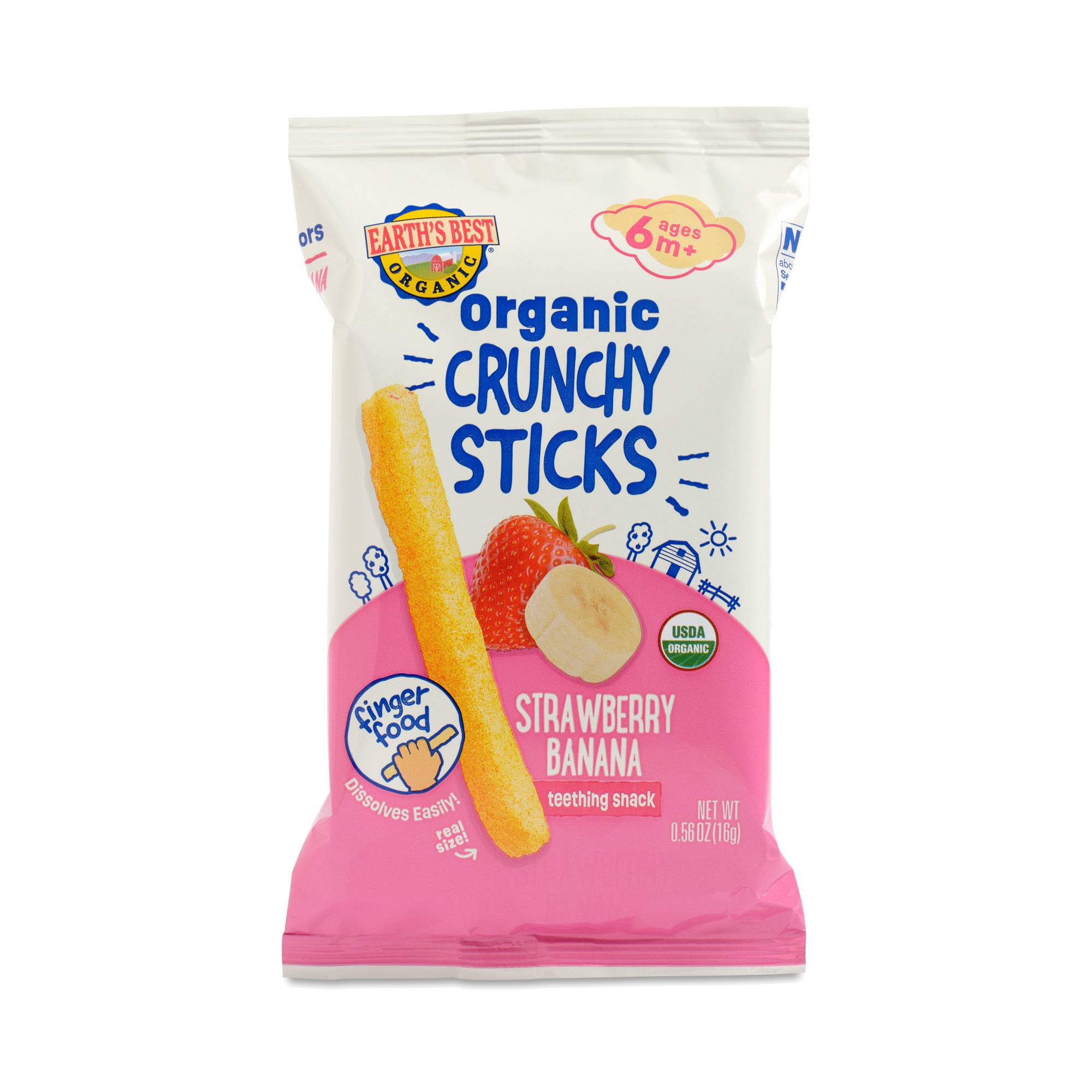 Organic Crunchy Sticks Teething Snacks, Strawberry Banana