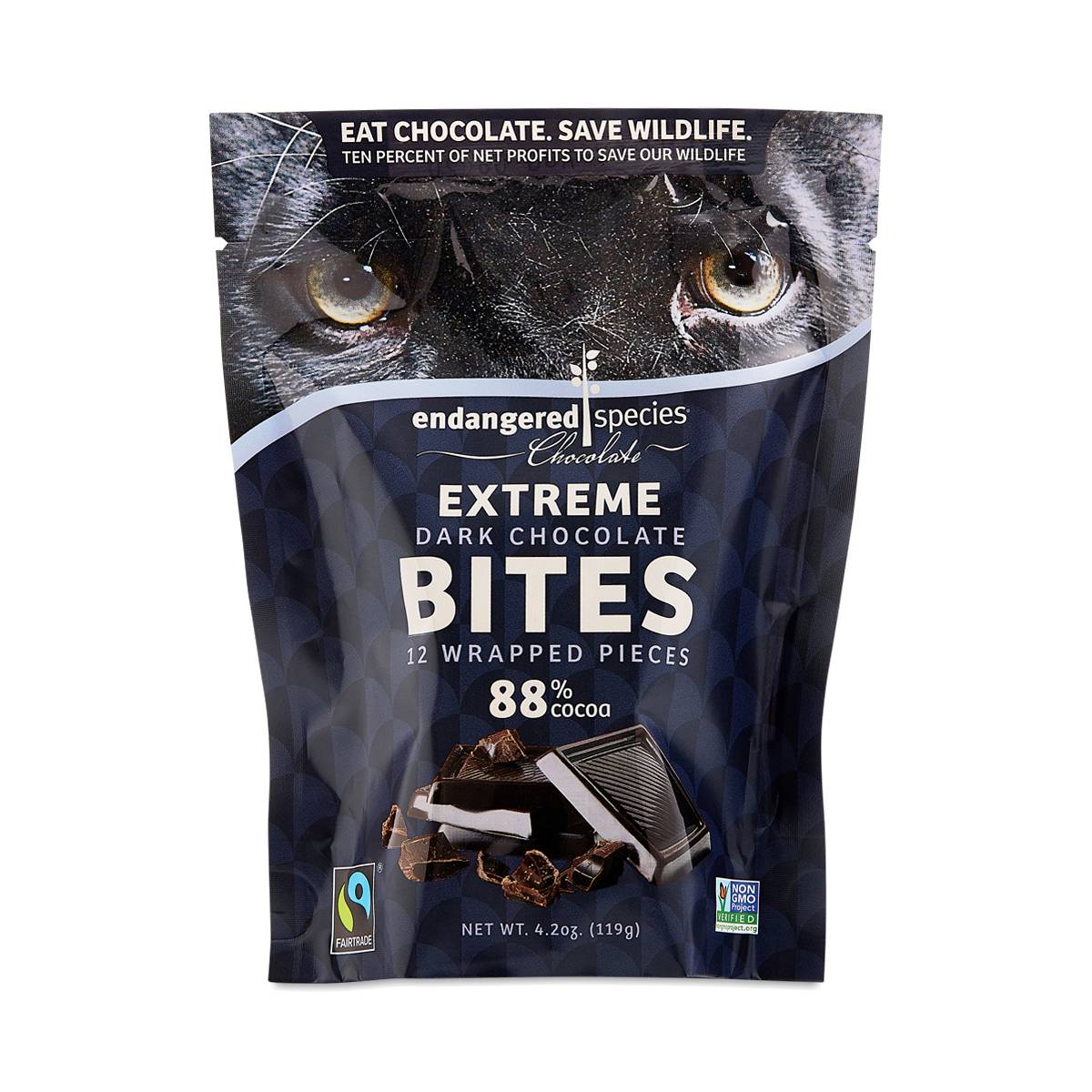 Endangered Species Fair Trade Dark Chocolate Bites, 88 Cocoa Thrive