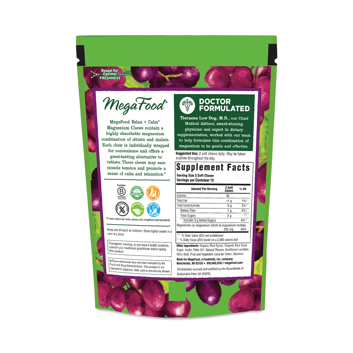 MegaFood Relax & Calm Magnesium Soft Chews, Grape Thrive Market