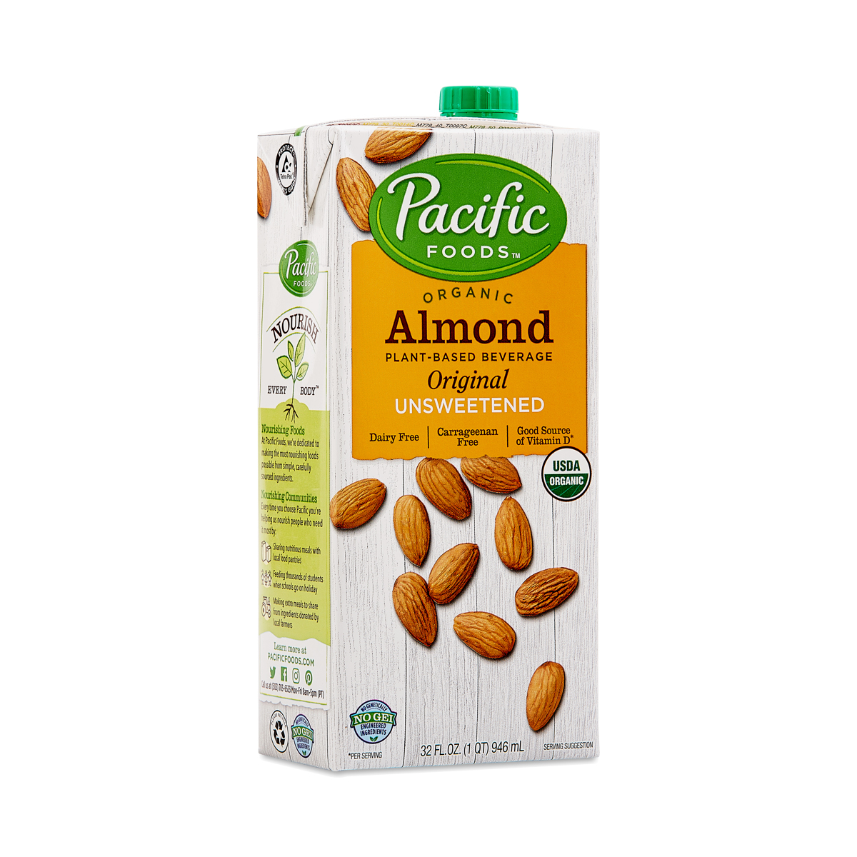 2-Pack Pacific Foods Organic Almond Beverage, Unsweetened Original 32 fl oz carton