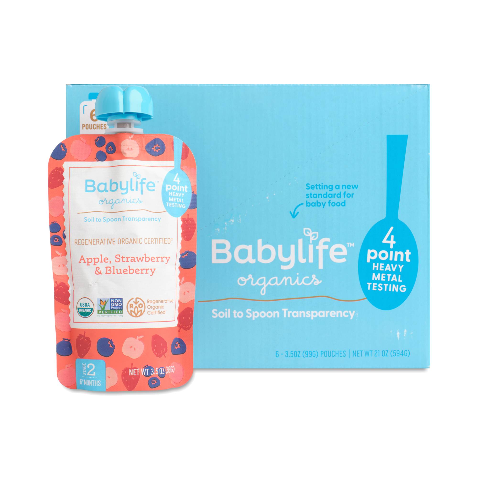 Stage 2 Baby Fruit Blend Pouches, Apple, Strawberry & Blueberry