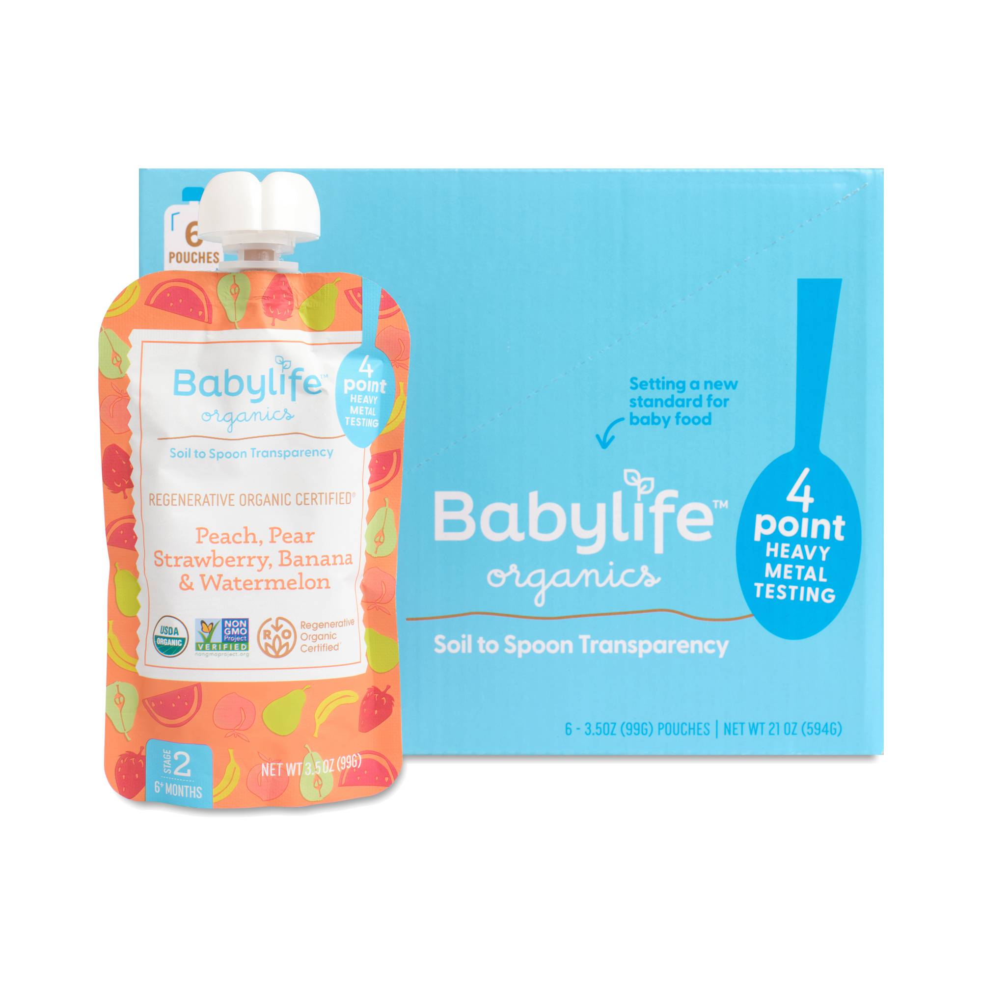 Stage 2 Baby Fruit Blend Pouches, Peach, Pear, Strawberry, Banana & Watermelon