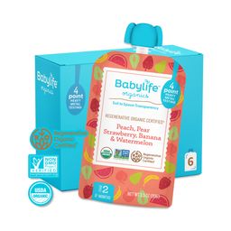 Stage 2 Baby Fruit Blend Pouches, Peach, Pear, Strawberry, Banana & Watermelon