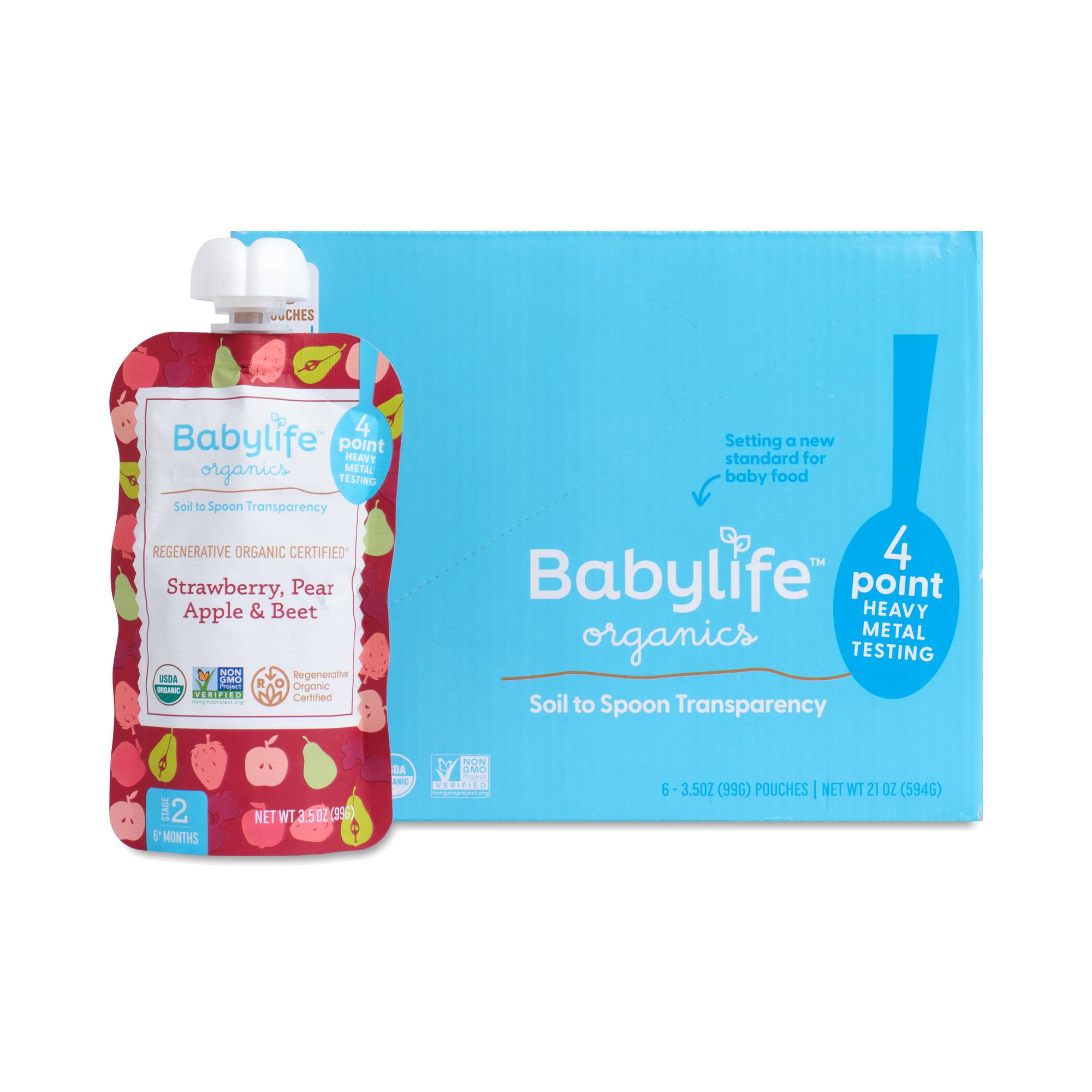 Stage 2 Baby Fruit Blend Pouches, Strawberry, Pear, Apple & Beet