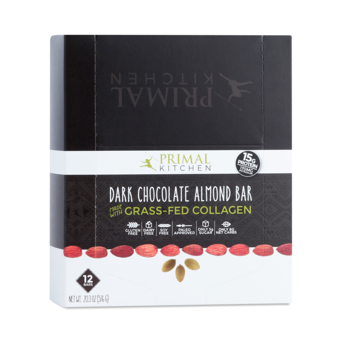 Dark Chocolate Almond Bar with Grass-Fed Collagen, 12-Pack