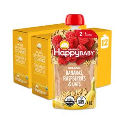 Happy Baby Stage 2 Organic Fruit Pouch, Banana, Raspberries & Oats