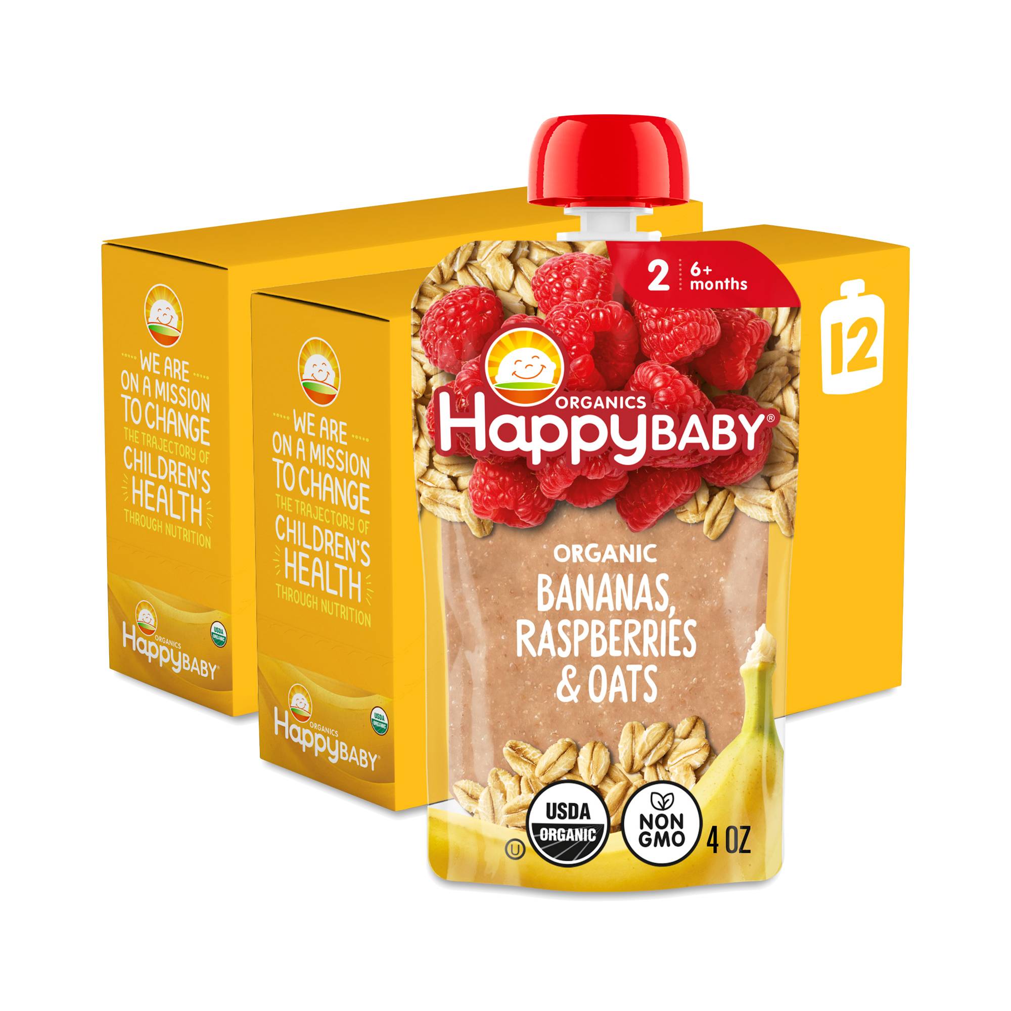Happy Baby Stage 2 Organic Fruit Pouch, Banana, Raspberries & Oats