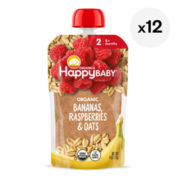 Happy Baby Stage 2 Organic Fruit Pouch, Banana, Raspberries & Oats
