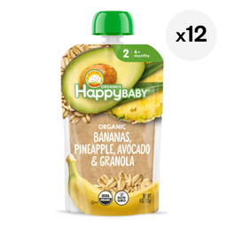 Happy Baby Stage 2 Organic Fruit Pouch, Bananas, Pineapple, Avocado & Granola
