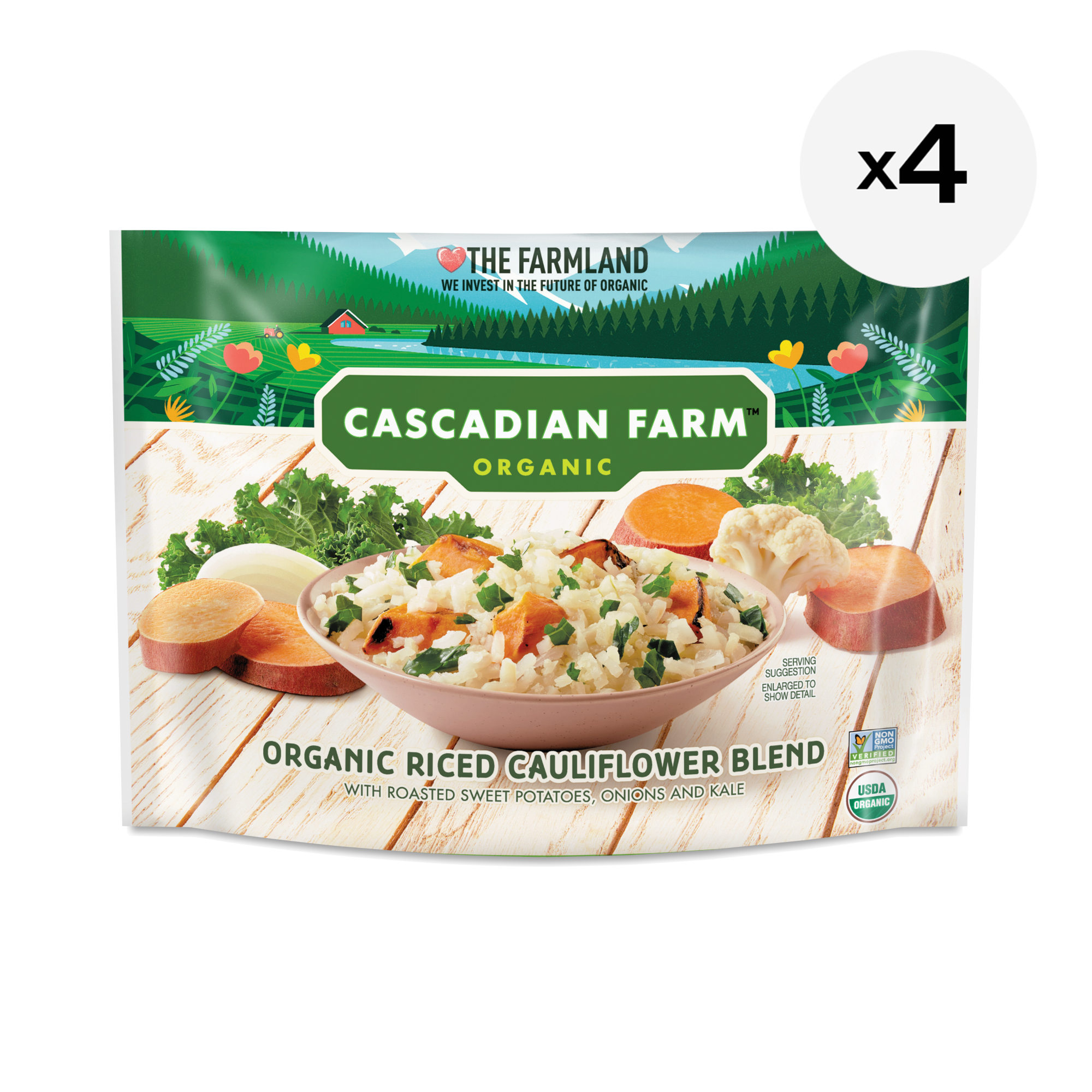 Organic Riced Cauliflower Blend, Roasted Sweet Potato & Kale, 4 Pack