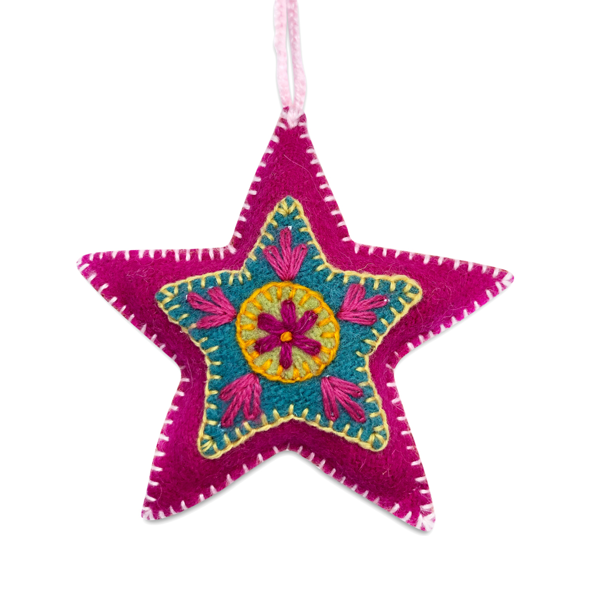 Ornaments 4 Orphans Embroidered Wool Ornament, Pink Star | Thrive Market