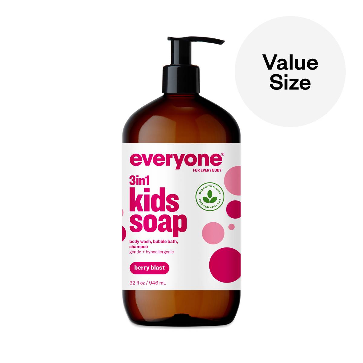 3-in-1 Soap, Shampoo, Body Wash, & Bubble Bath for Kids, Berry Blast