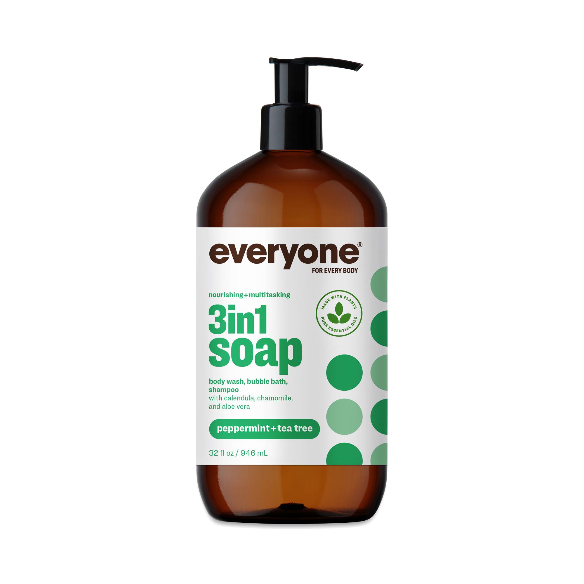 3-in-1 Soap, Body Wash, Bubble Bath, Shampoo, Peppermint & Tea Tree