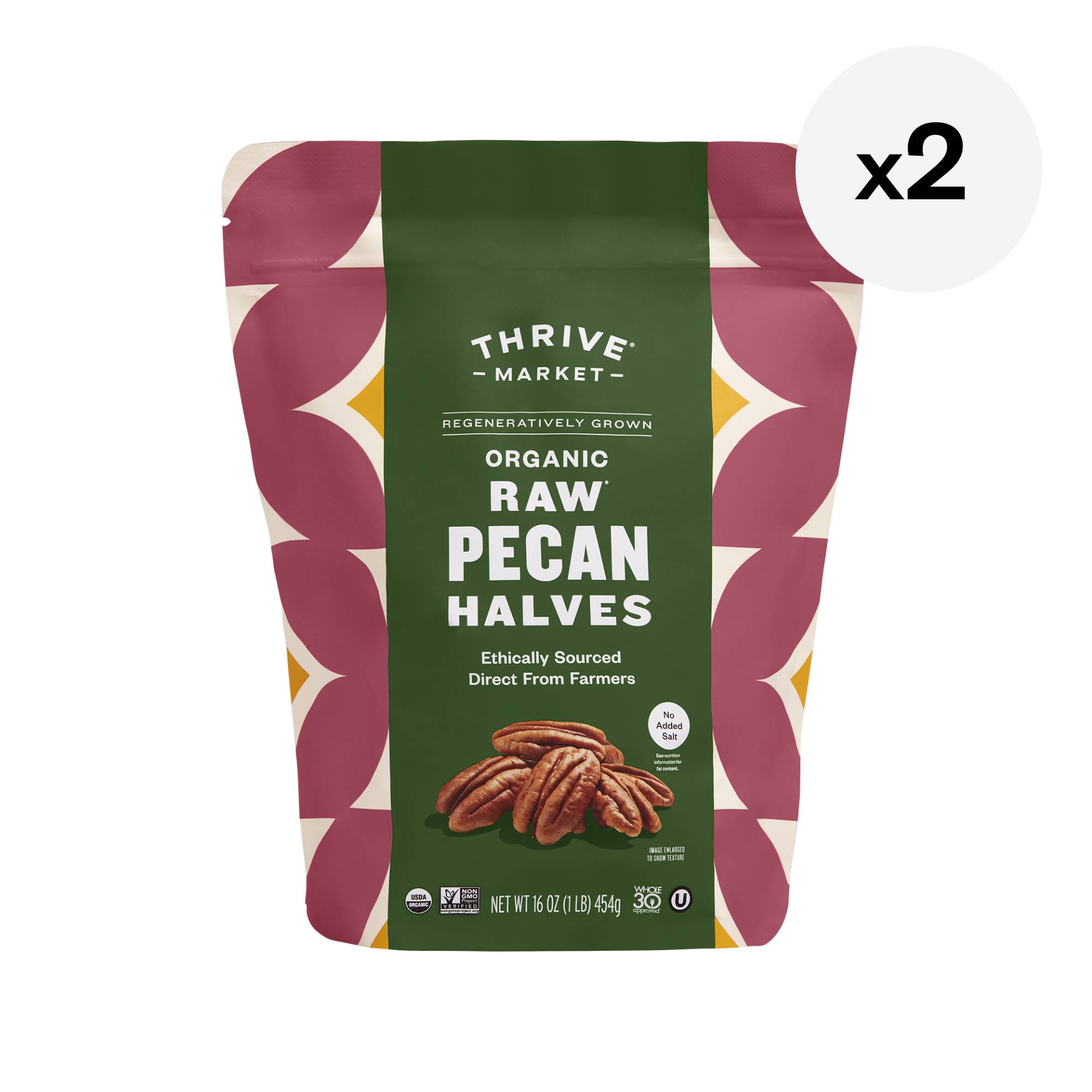 Regeneratively Grown Organic Raw Pecan Halves, 2-pack