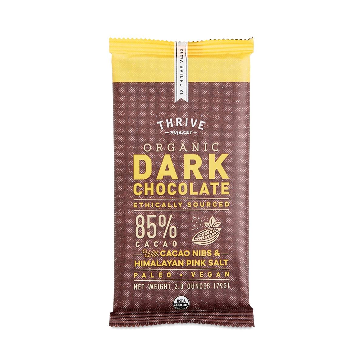 Thrive Market Goods Organic Dark Chocolate 85 with Cacao Nibs