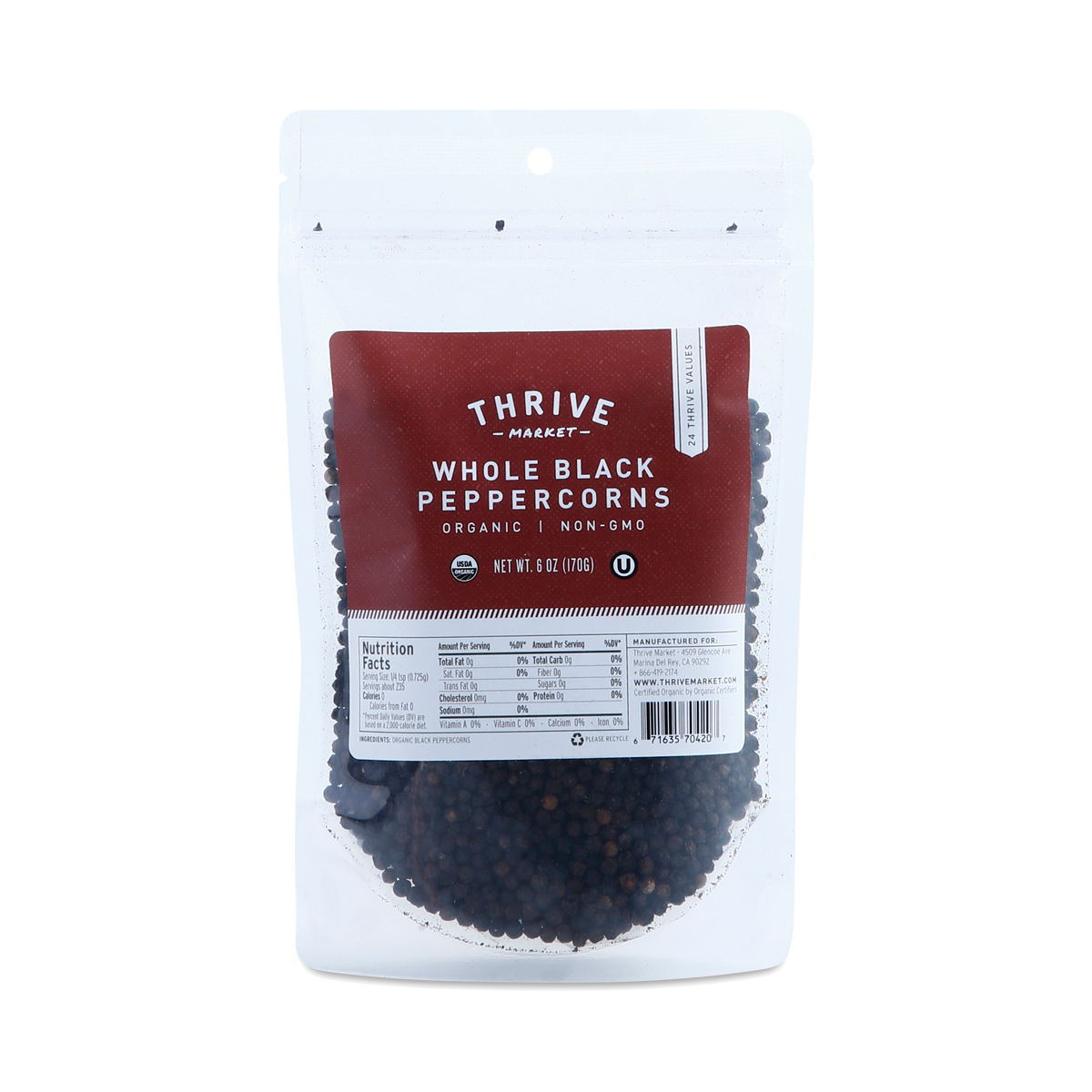 Organic Black Whole Peppercorns Bag