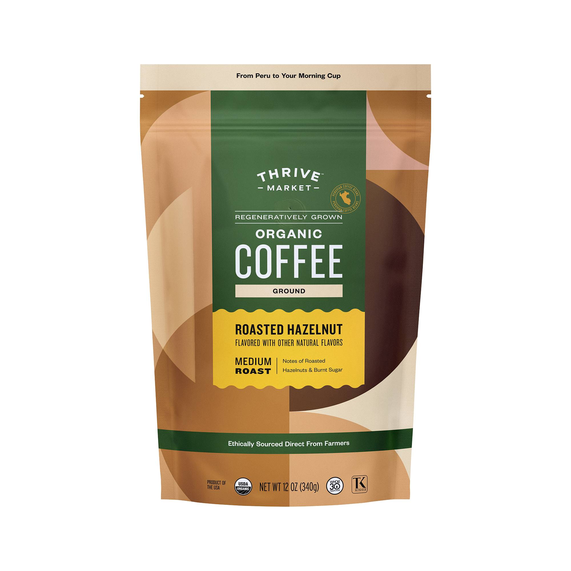 Roasted Hazelnut Coffee, Regeneratively Grown Organic, Ground