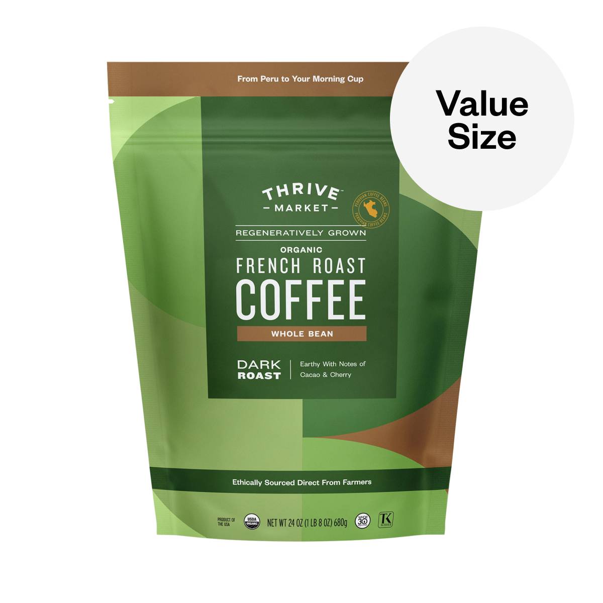 French Roast Coffee, Regeneratively Grown Organic, Whole Bean, Value Size
