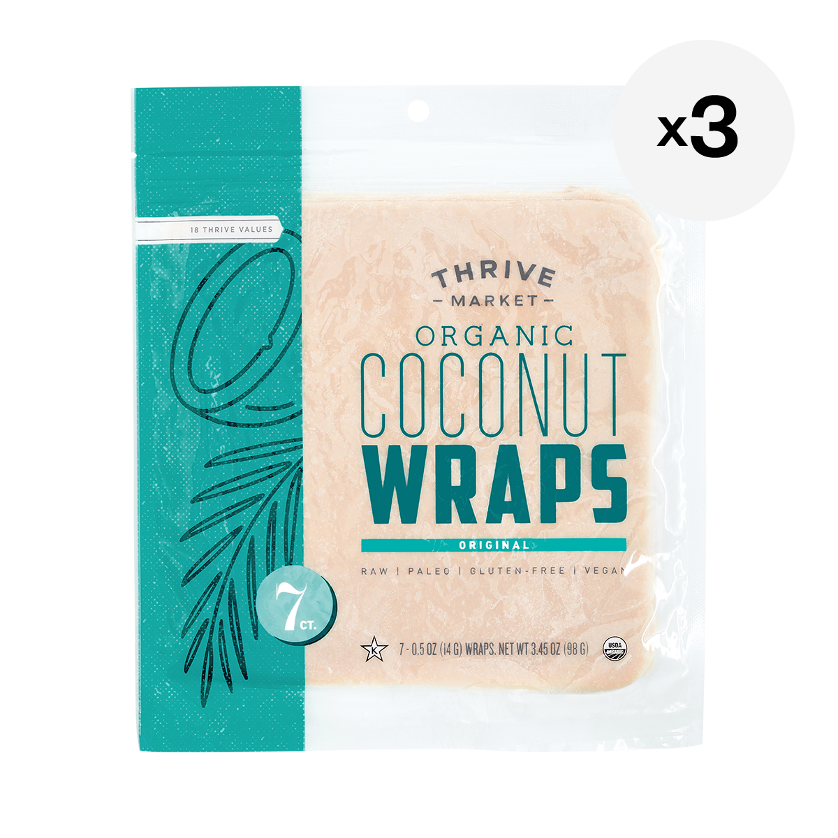 Organic Coconut Wraps, Original 3-pack