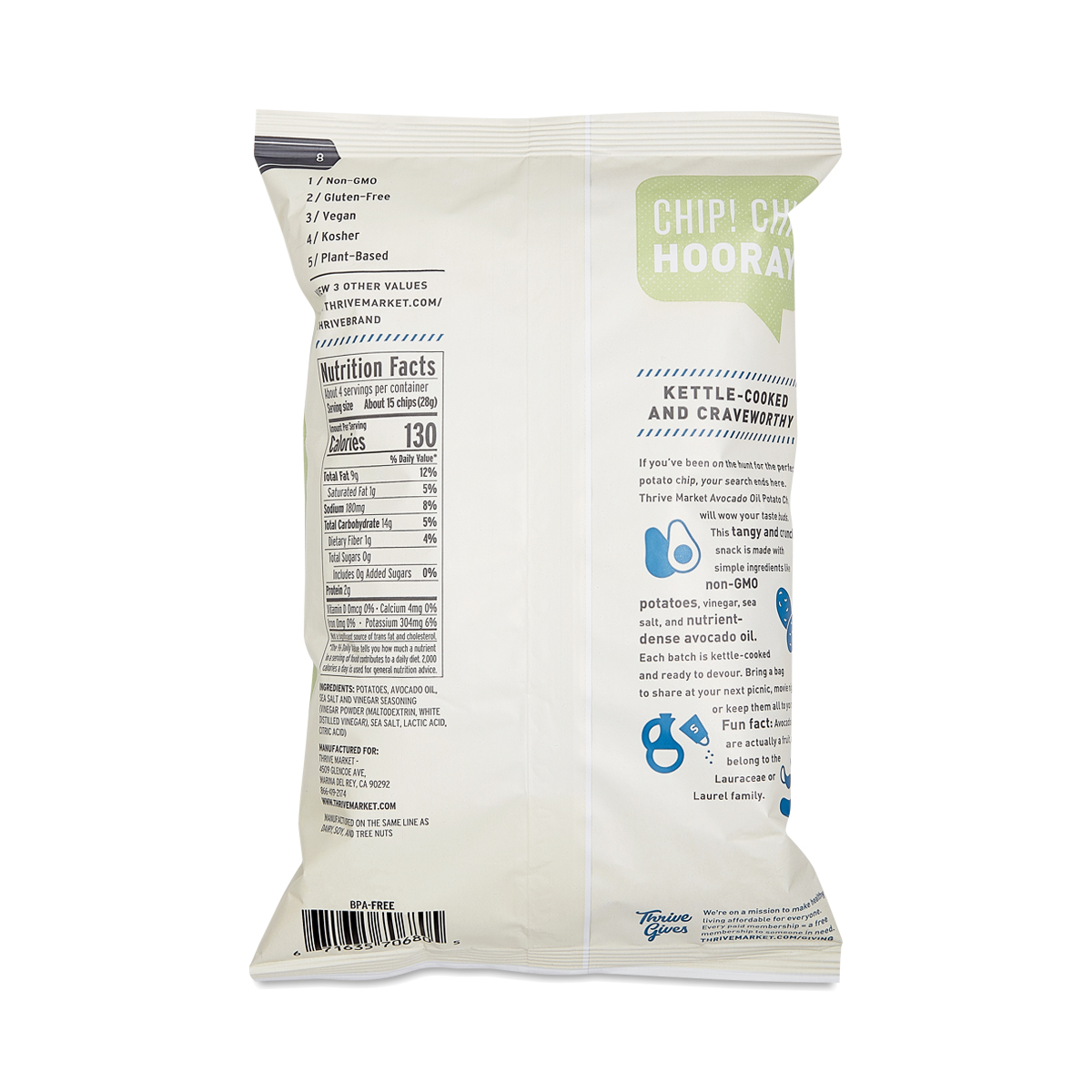 NonGMO Avocado Oil Potato Chips, Salt & Vinegar Thrive Market