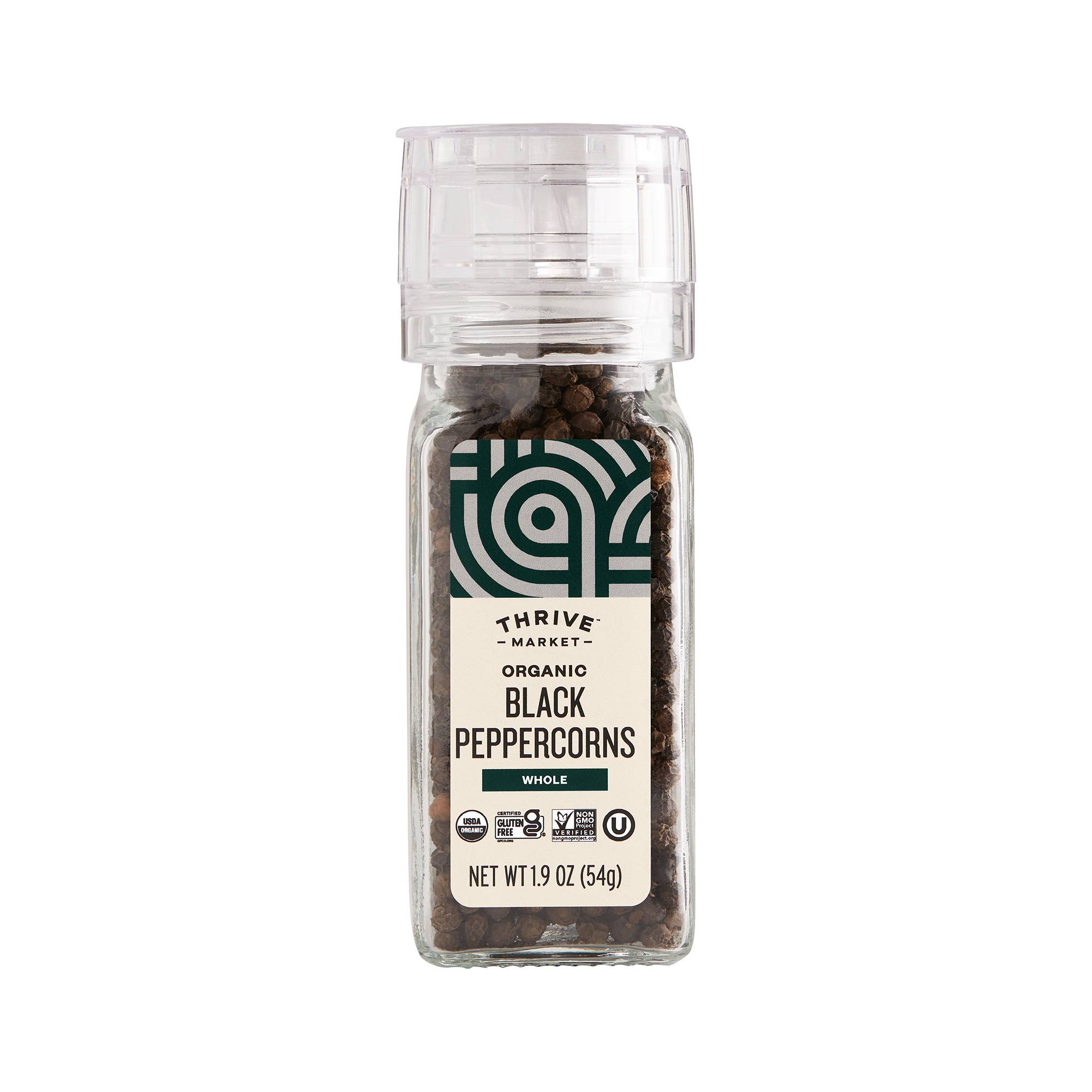 Organic Black Peppercorns Grinder, Whole