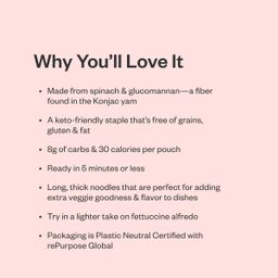 Non-GMO Shirataki Noodles, Spinach Fettuccine 6 Pack