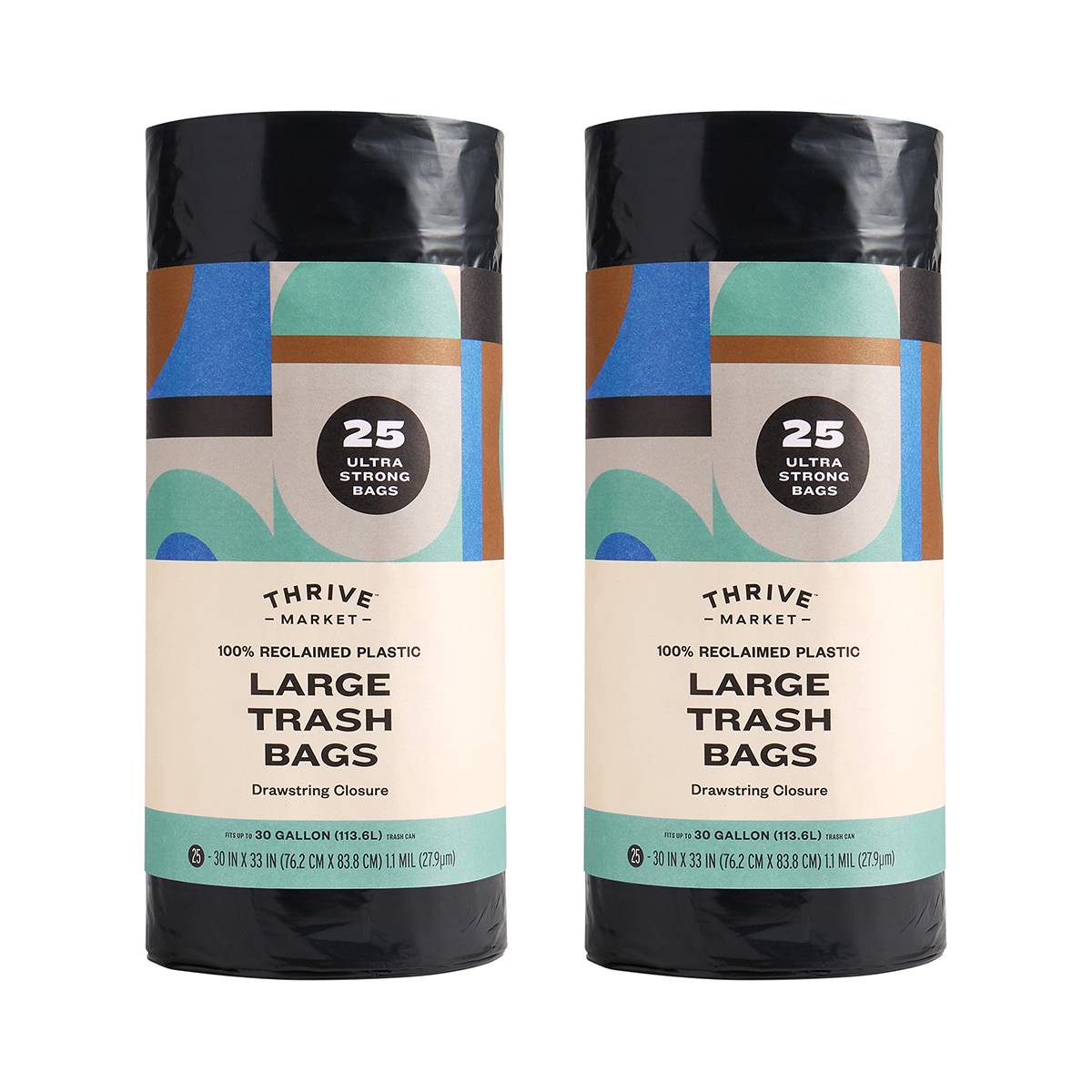 100% Reclaimed Plastic Large Trash Bags, 30 Gallon