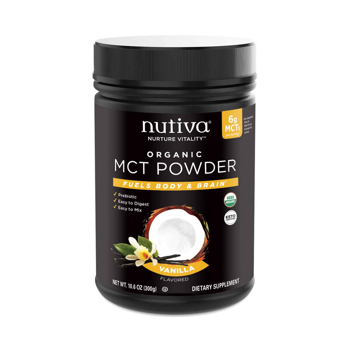 What is MCT Oil Used For - Nutiva Organic MCT Powder, Vanilla 10.6 oz container