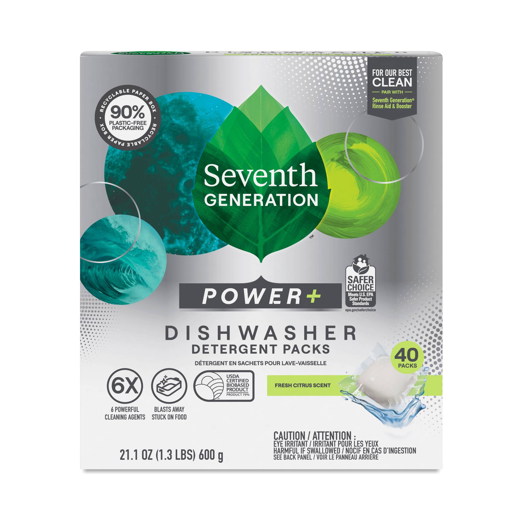 Power + Dishwasher Detergent Packs, Fresh Citrus