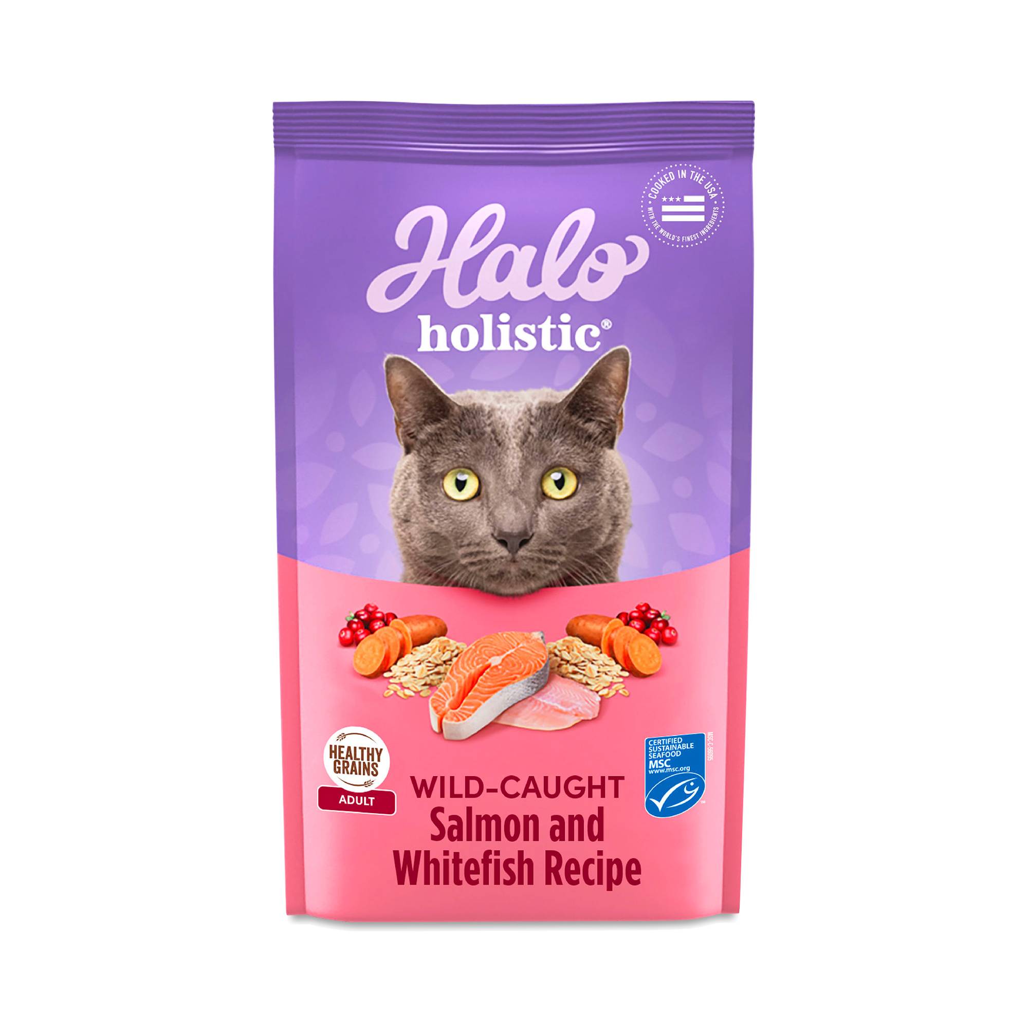 Holistic Dry Cat Food for Adult Cats, Wild-caught Salmon & Whitefish Recipe, Complete Digestive Health, Bulk