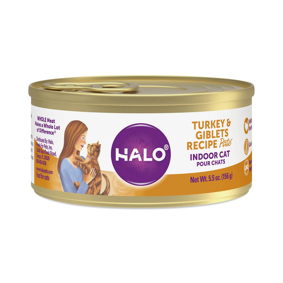 Halo Indoor Grain Free Wet Cat Food for Adult Cats, Turkey & Giblets