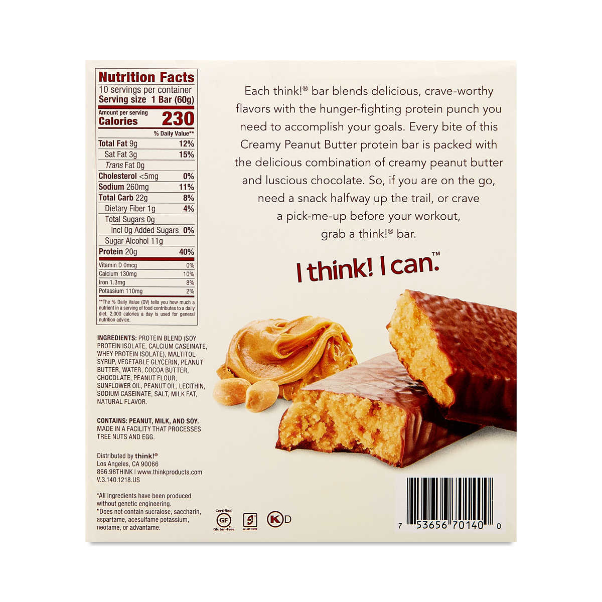 Low Carb Protein Bars Think! Protein Bars - Creamy Peanut Butter, 20g ...