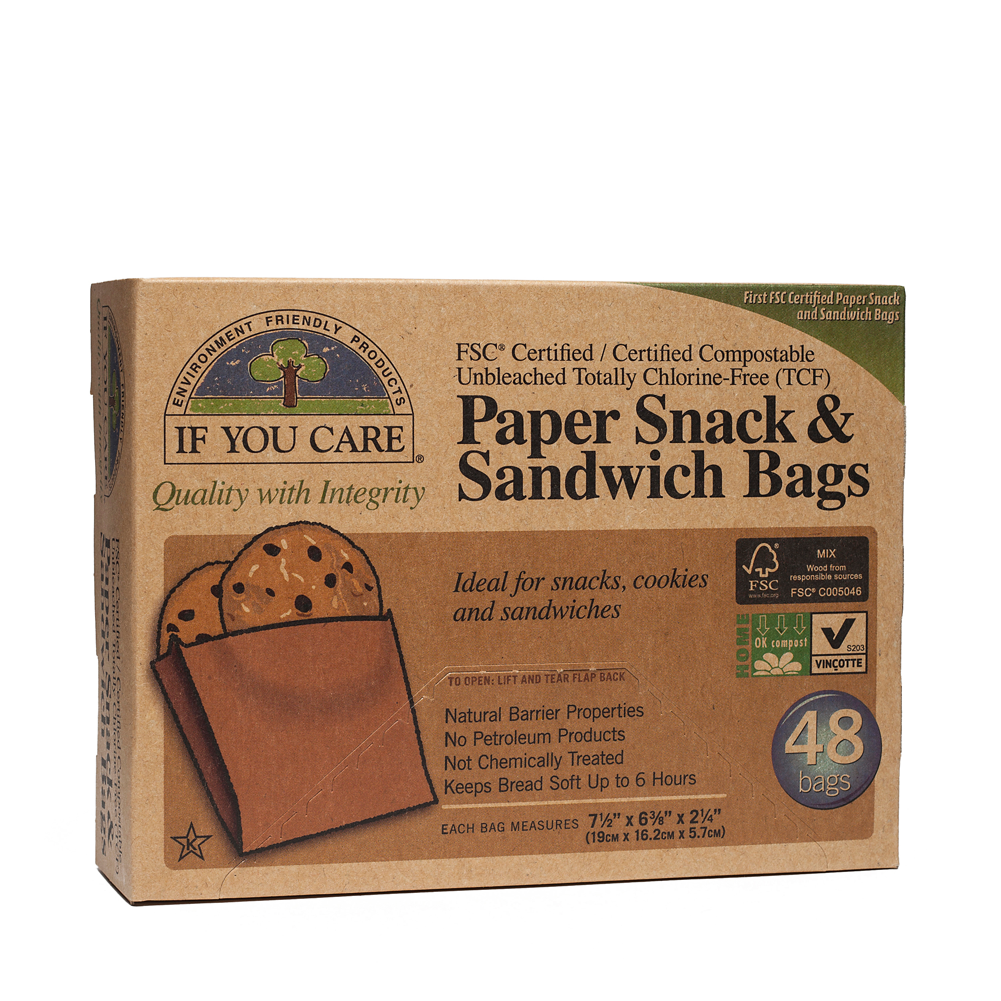 Unbleached Paper Sandwich and Snack Bags 48 ct