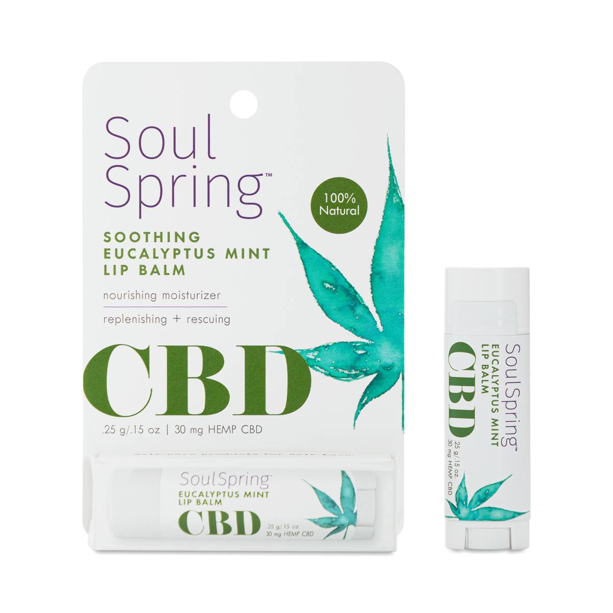 SoulSpring Soothing Eucalyptus Mint CBD Lip Balm, 30 mg Thrive Market