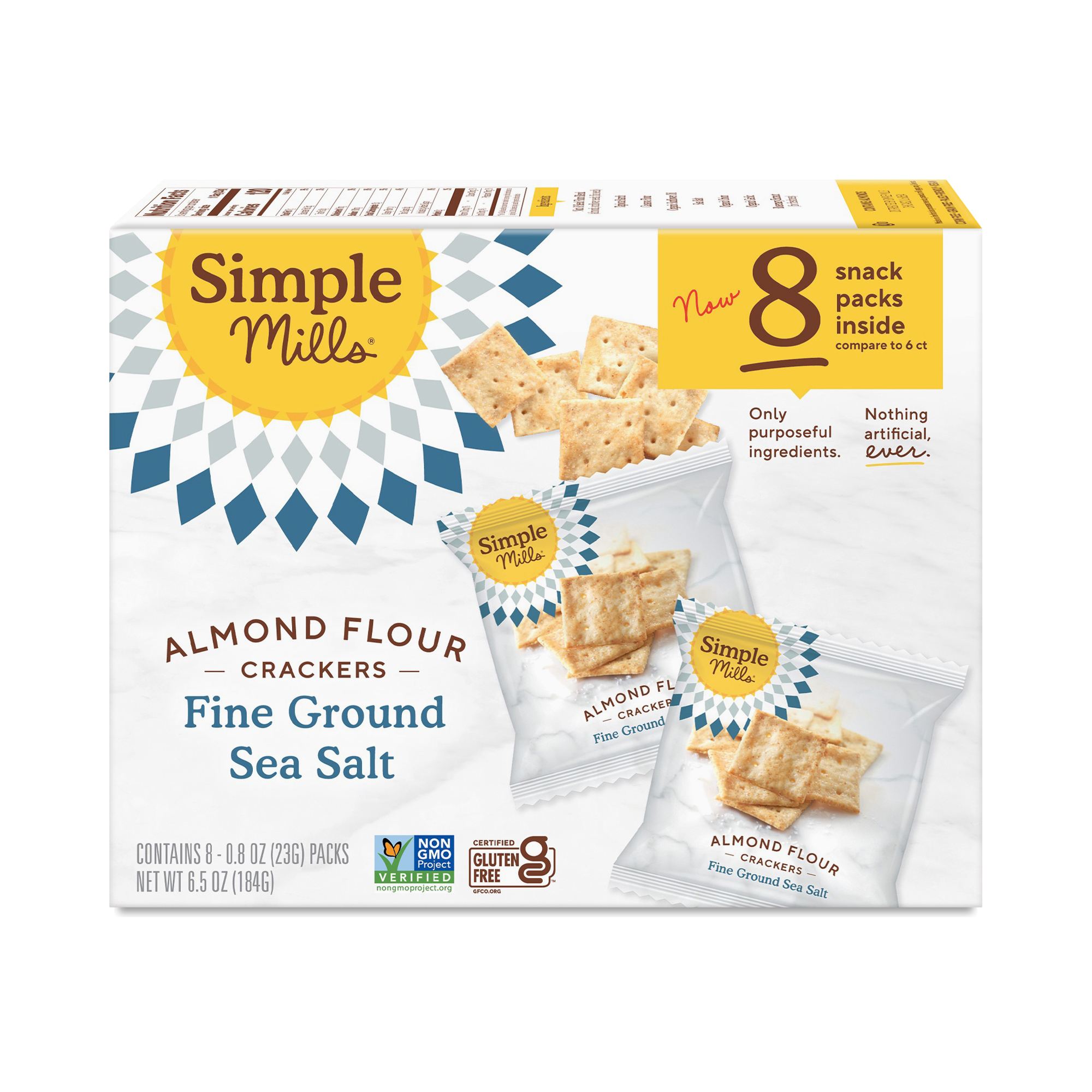 Simple Mills Almond Flour Crackers, Fine Ground Sea Salt, Snack Packs 8 x 0.8oz packs