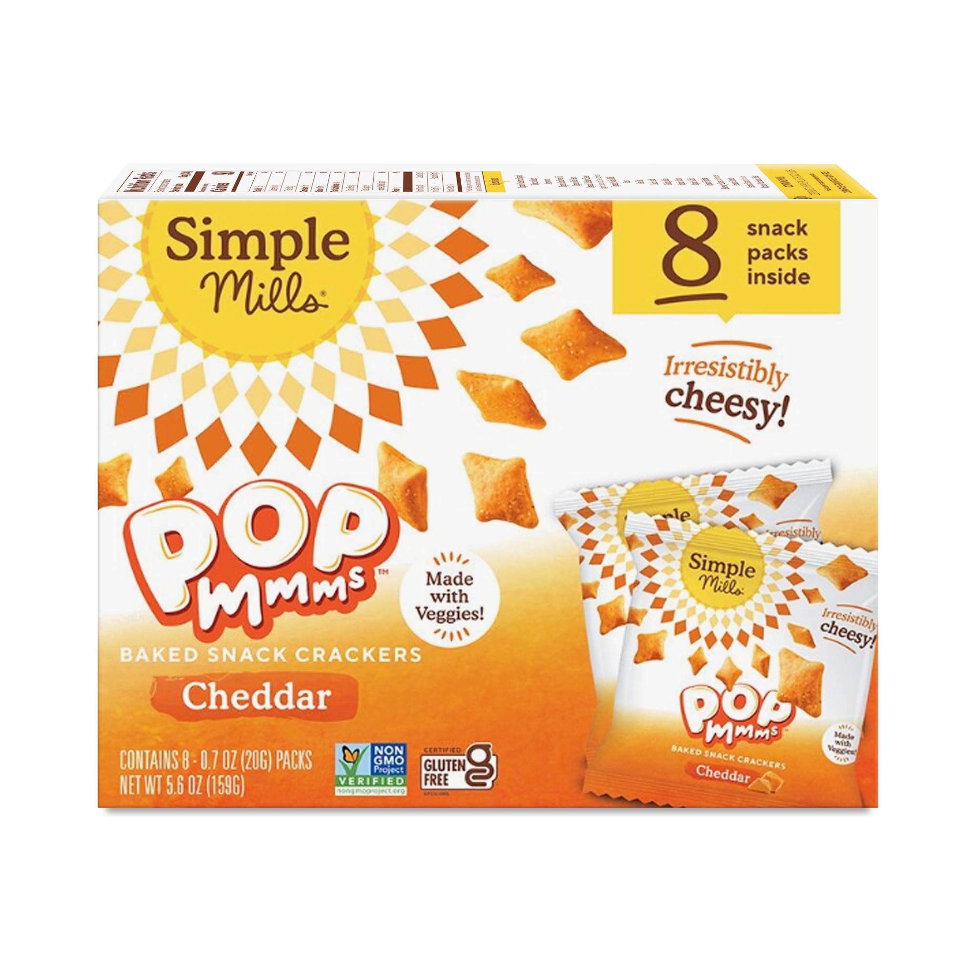 Pop Mmms Baked Snack Crackers, Cheddar, Snack Packs