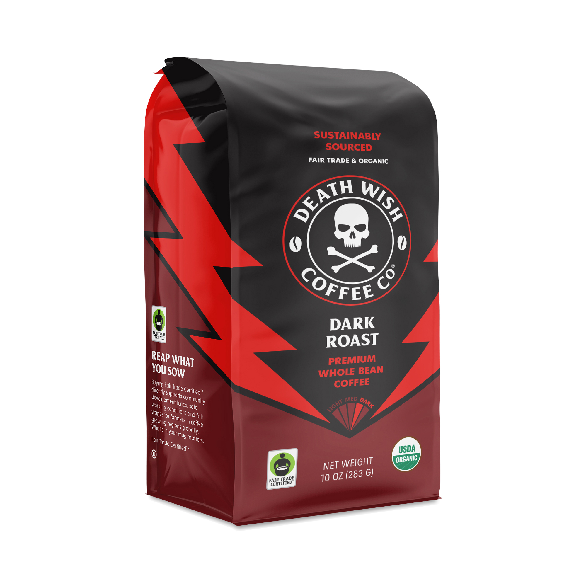 Death Wish Coffee Whole Bean Coffee, Dark Roast 10 oz bag